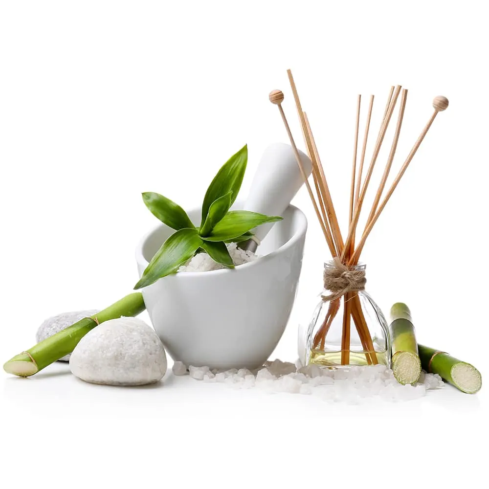 Spa stones, bamboo, bath salts and an aromatherapy oil diffuser